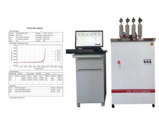 เครื่องทดสอบ HDT VICAT ออกแบบมาเพื่อตรวจวัดอุณหภูมิการโก่งตัวของความร้อนและจุดอ่อนตัวของไวแคตสำหรับการควบคุมพลาสติก